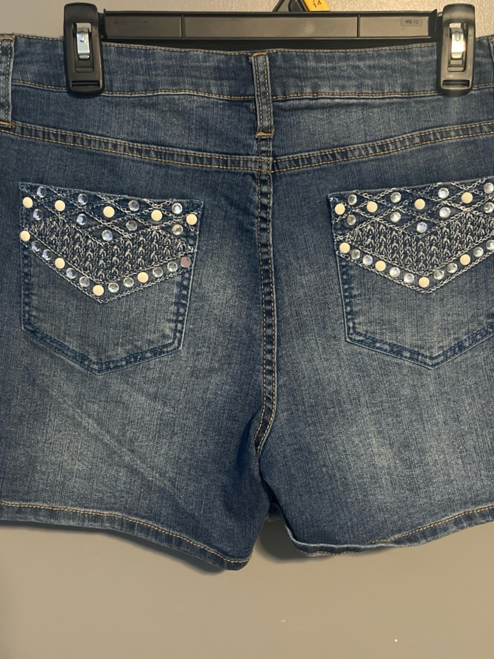 Bit & Bridle Blue Denim Shorts with Brown Label